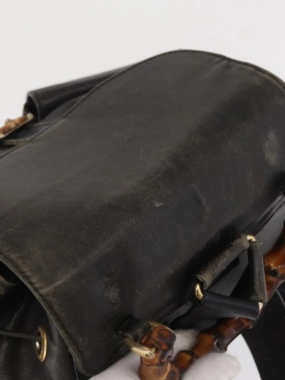 GUCCI Bamboo Backpack Leather Black Gold 003 2058 0016 Auth 166739 - Picture 6 of 15